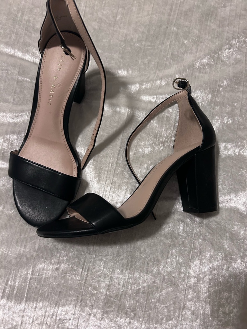 Kelly & Katie Black Block Heel Ankle-Strap Sandals